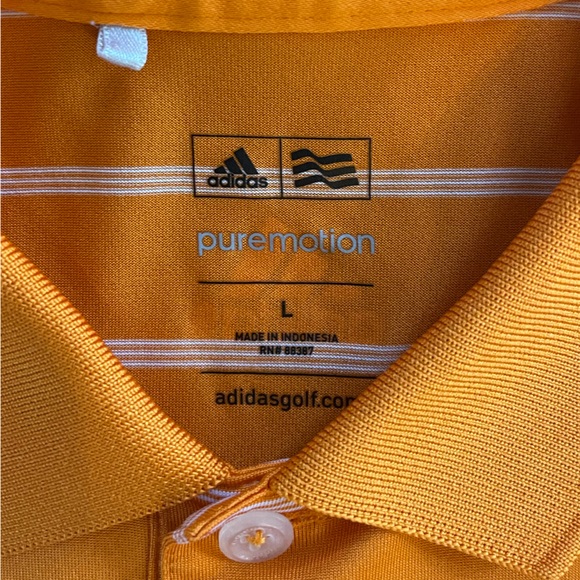 ADIDAS PureMotion Performance Orange White Stripe Golf Polo Moisture Wicking L - Picture 5 of 10